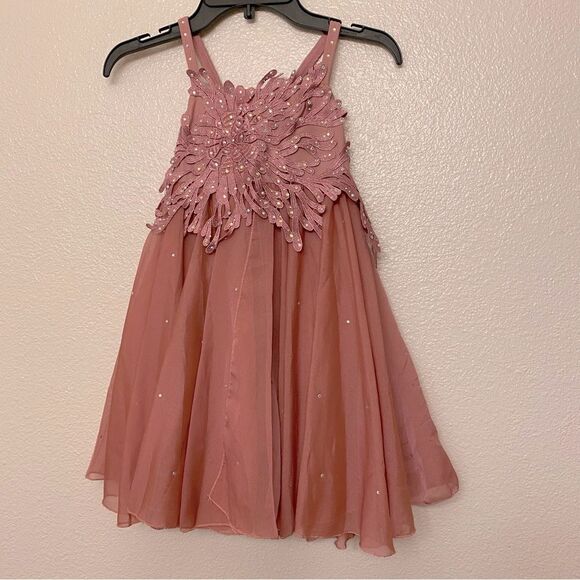 Glamour solo dance costume pink mauve lyrical rhinestone chiffon dress LC child - Picture 2 of 8
